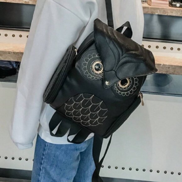 Owl Crossbody Backpack Bag Black NWT main image 3